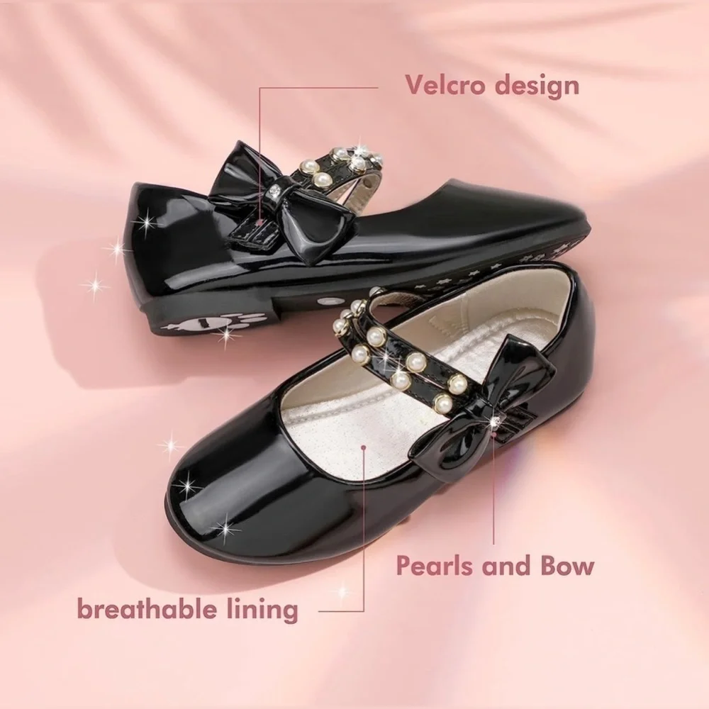 PANDANINJIA Jessica Toddler Girls Dress Shoes Ankle Strap Ballet Flats Mary Jane